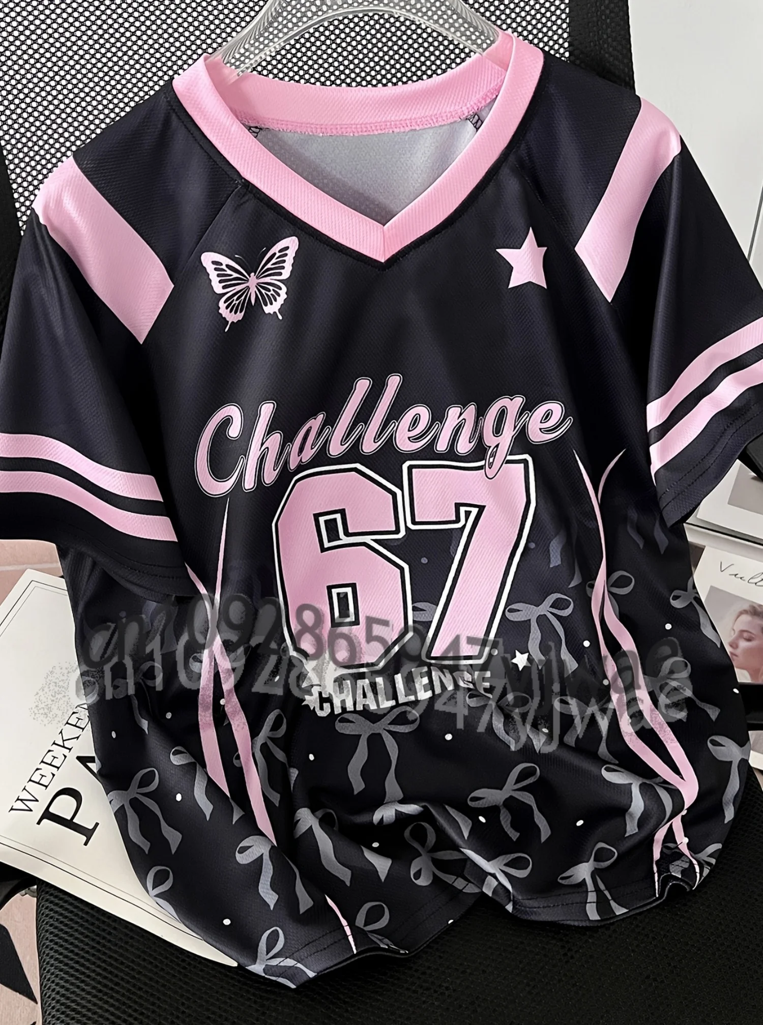Camiseta Deportiva de Manga Corta con Estampado Gráfico para Mujer y Niña, Uniforme de Equipo Deportivo Challenge 67 2026, Camisetas de Béisbol a Rayas, Tallas Grandes