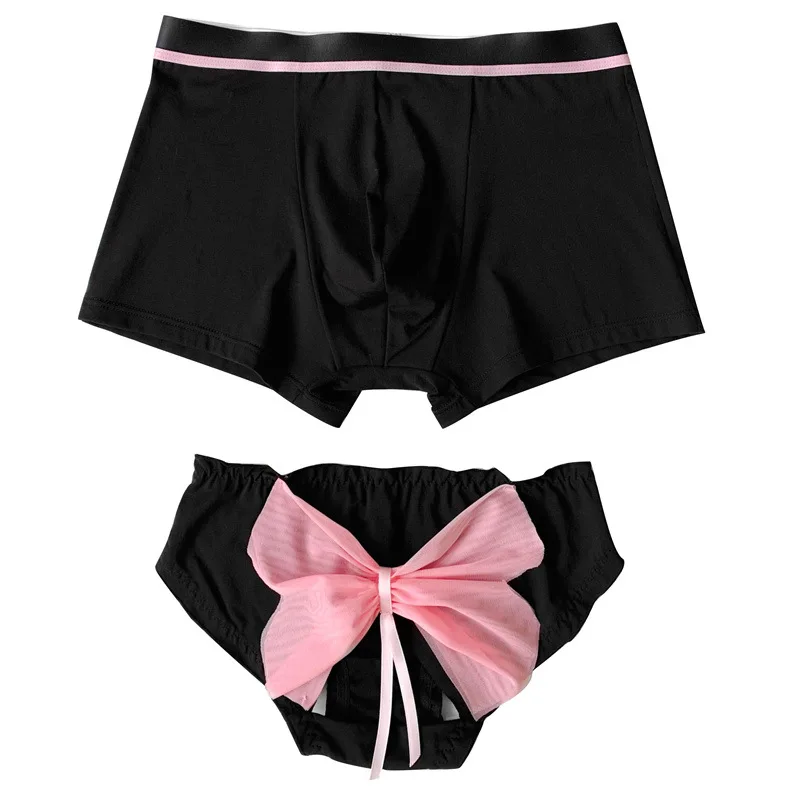 Sexy Hot Funny Couple Panties Women Briefs Men Boxer Shorts Cotton Underwear Lovers Underpants Bow Lingerie Boyfriend Girlfriend