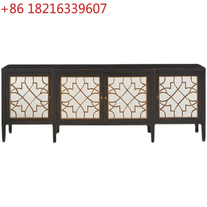Solid Wood Retro Modern Living Room New Classical Simple Black Walnut Color Mirror TV Cabinet