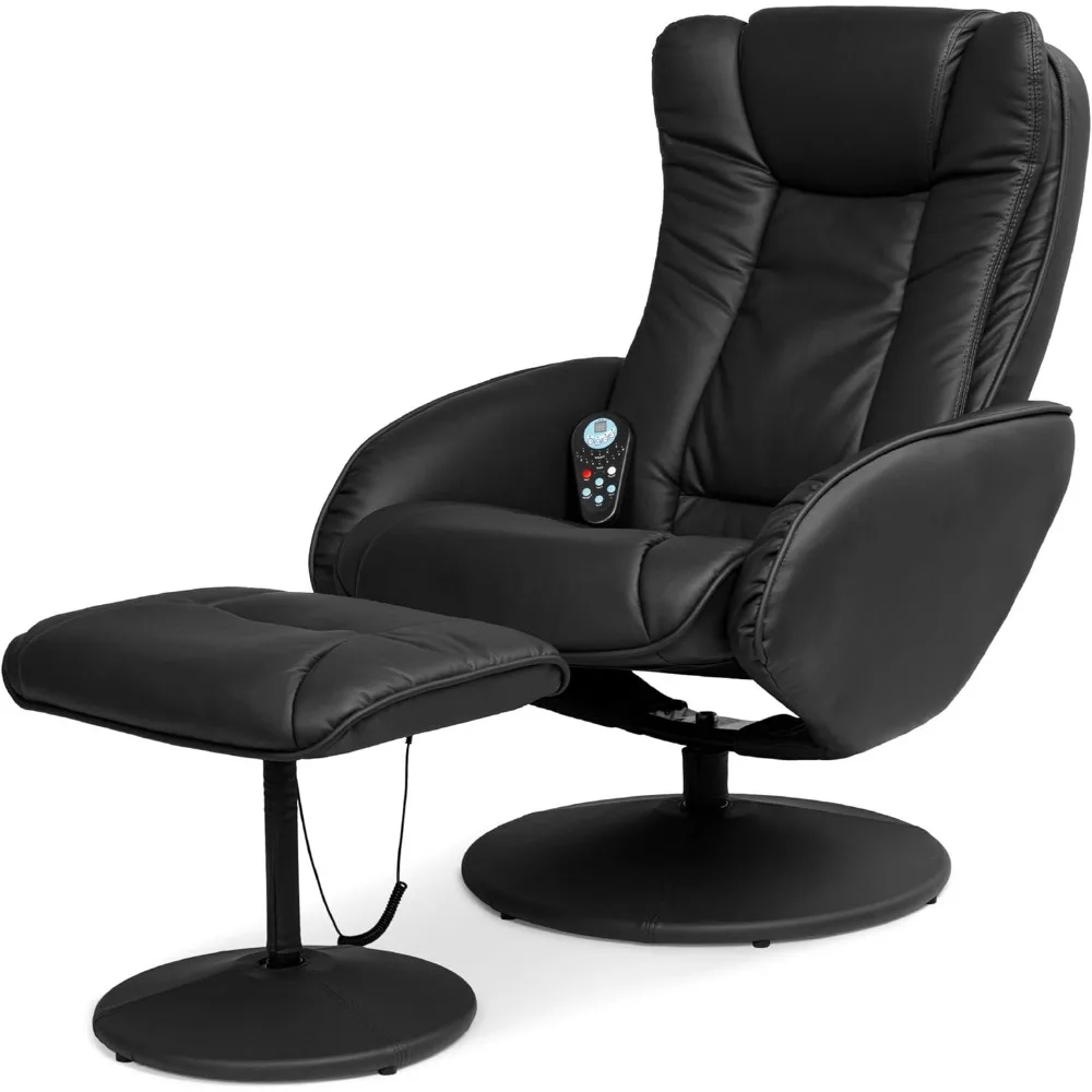 

Faux Leather Electric Massage Recliner w/Stool Footrest Ottoman, Remote Control, 5 Heat & Massage Modes, Side Pockets - Black