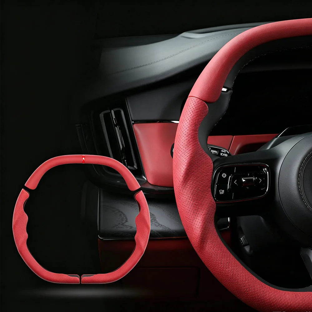 For Zeekr 8X 2026-2027 3‑Segment Snap‑On Steering Wheel Cover Nappa PU Perforated Non‑Slip Protector No Sewing