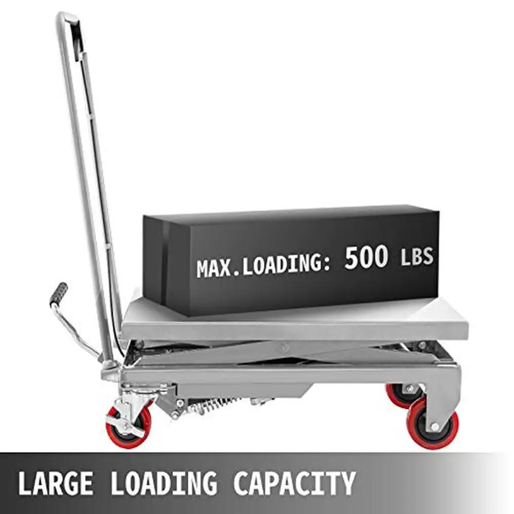 Hydraulic 500LBS Capacity Scissor Lift Table Cart Manual Steel Material Cart w/ 4 Wheels 28.5-Inch Lifting Height Material