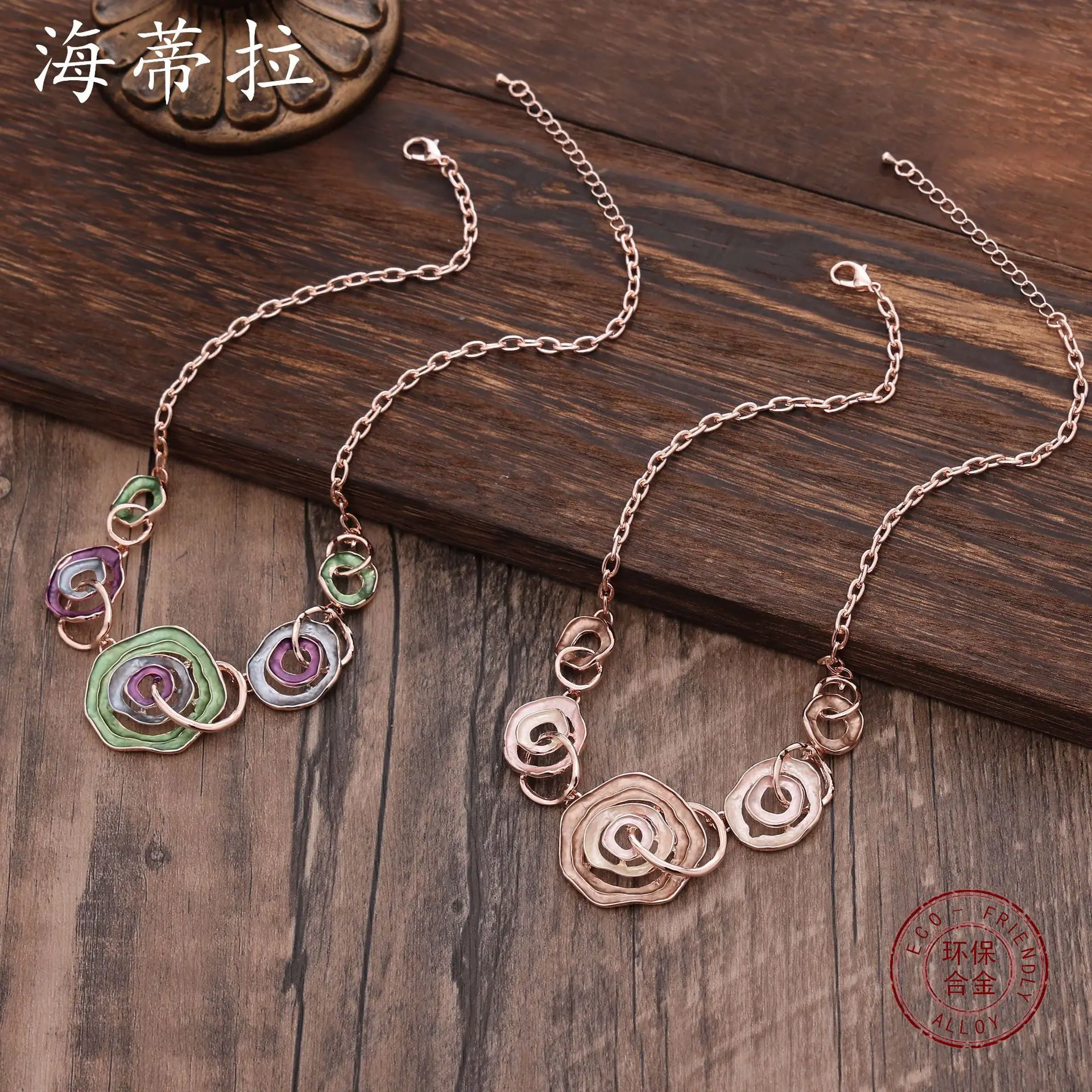 new color painting oil geometric ring flower necklace, fashionable and high-end hollow line women's neck chain