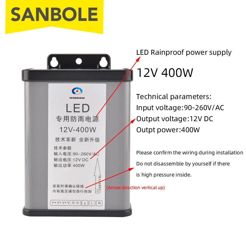 12 فولت 400 واط غير نافذ للمطر التبديل التيار الكهربائي F-400-12 في الهواء الطلق LED الإعلان علامة مضيئة كلمة محرك محول الجهد استقرار