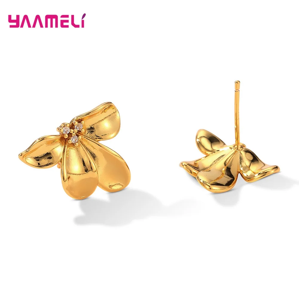 New Trend 925 Sterling Silver Women Stud Earrings Gold Antique Silver Color Flower Kapok Jewelry Accessories Aretes Gift