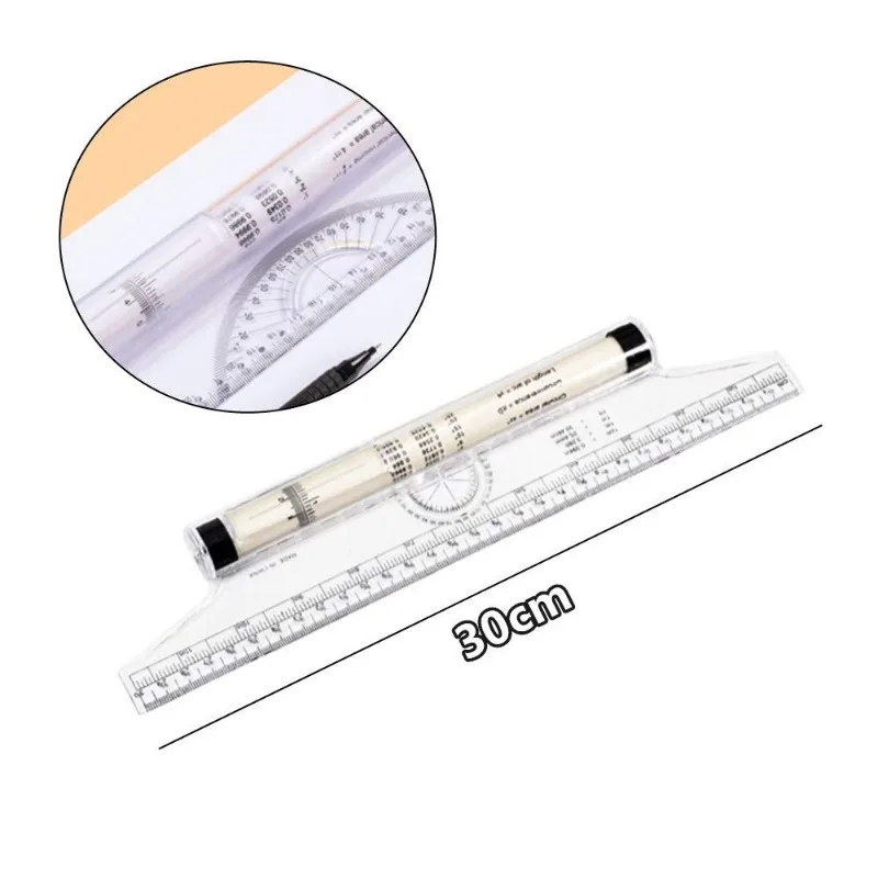 Multi-Function Drawing Tool Roll Draw Ruler Metric Rolling Ruler Clear Parallel Rolling Ruler Angles Line Ruler with 15cm/30cm