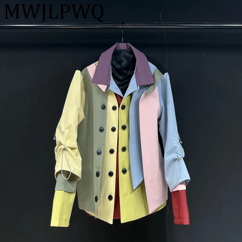 

MWJLPWQ 2025 New Loose Casual Long Sleeve Jacket Men's Fake 3-Piece Heavy Craft Niched Design Spliced Casual Autumn Tops 11792