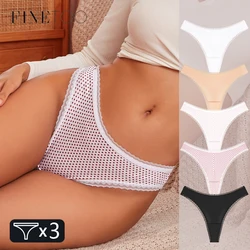 FINETOO 3Pcs Seamless Dot Print Underwear Women's Lace Panties Sexy Low-Waist Thongs Girls Breathable G-string Ultra-Soft T-Back