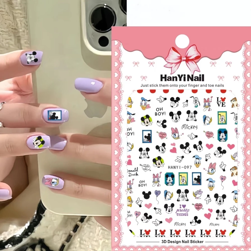 1 sheet Disney Characters New 3D Cartoon Nail Art Stickers Nail Decals for Manicure fashion Design DIY Happy Accessories