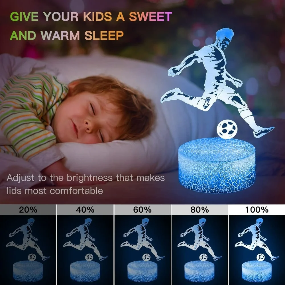 Nighdn LED Night Light for Kids Football 3D Illusion Lamp 7 Colors Sleep Nightlight Bedroom Decoration Boys Birthday Gift