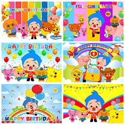 Plim Background Kids 1st Birthday Party Baby Shower Decoration Cartoon Pig Rainbow Vinyl Photography Backdrops Banner Custom