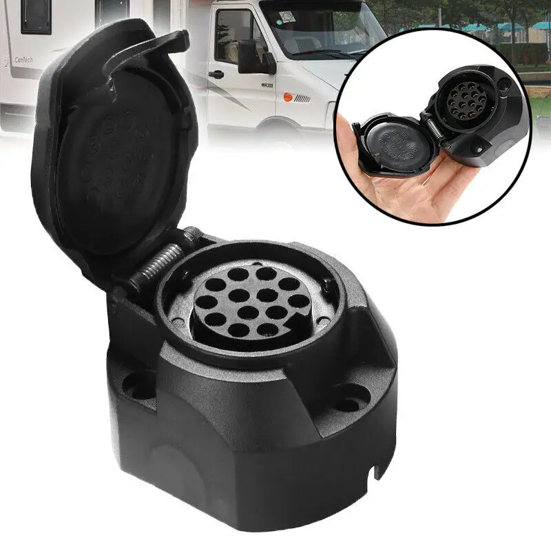 European 13-Pin Flat Round Trailer Socket Trailer Connector Trailer Plug Socket Adapter For Saloon Vans Motorhomes Campervans