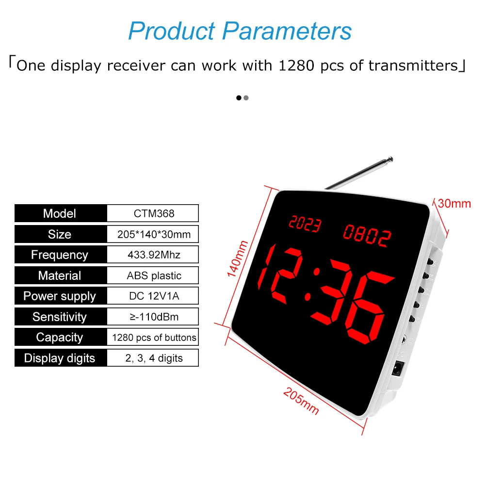 Système d'appel WaClaPager sans fil pour restaurant, 40 boutons d'appel de table, 1 moniteur d'affichage, 4 récepteurs de montre, buzzer, 1 amplificateur