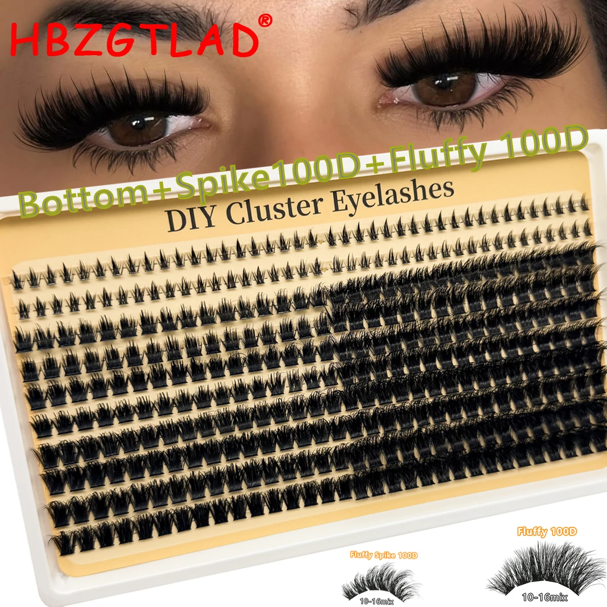 HBZGTLAD 5D Fluffy Lash Bundle 100D Lash Bundle with Spike Lash Bundle and bottomThick Cluster Lash Extension D Curly Lash Bundl