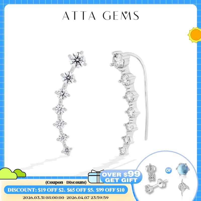 

ATTAGEMS 925 Sterling Silver VVS1 Round Moissanite Earrings Big Dipper Gradient Arc Hoop Studs for Women Engagement Fine jewelry