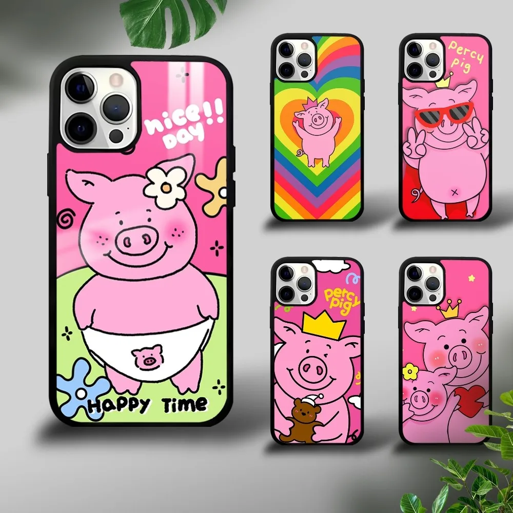 

Cute Funny P-Percy Pig Phone Case For iPhone 16 15 14 13 12 11 Pro Xs Max Mini Plus Celulares Hard Funda