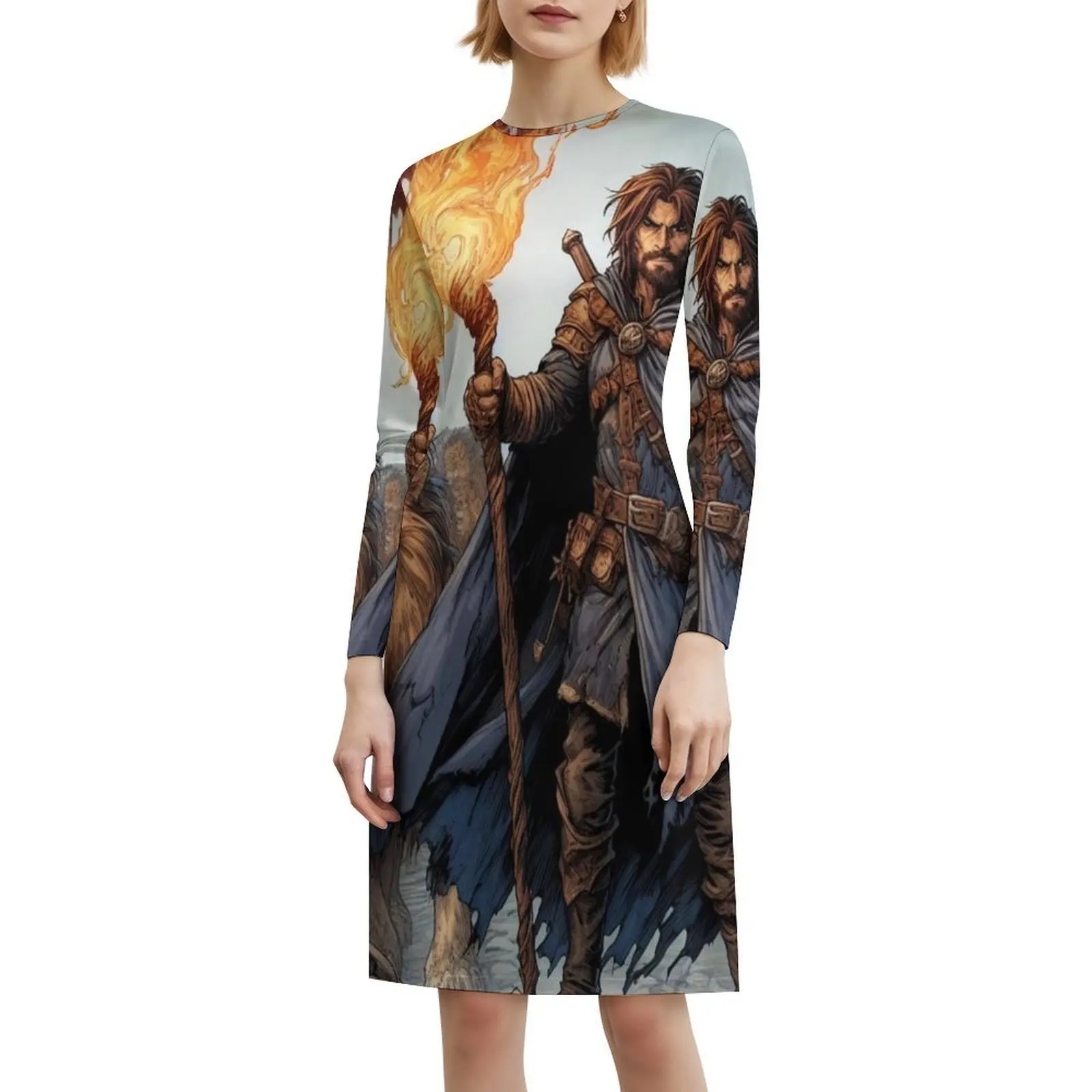 رجل الكهف الأزهار سموك فستان للنساء الربيع الصيف فستان كاجوال للحزب كهف الأسود النار معالج مساء فستان المرأة #6