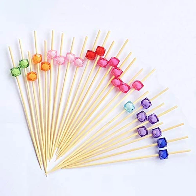 100pcs Disposable Bamboo Fruit Skewer Snack Fruit Salad Fork Cake Burger Cocktail Decor Buffet Stick Wedding Party Utensil