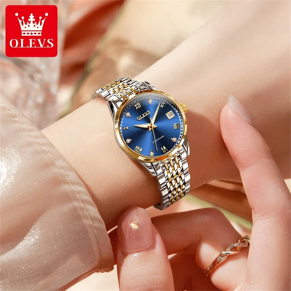 OLEVS Couple Watches for Men Women Hot Sell Automatic Mechanical Wrist Watches Skeleton Calendar Luxury Business Watches Lover's