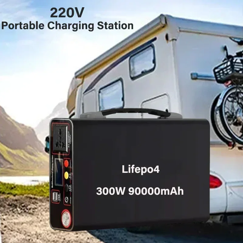 Batterie externe Lifepo4 de style coréen, 220V, 90Ah, 300W, système d'alimentation pour ordinateur portable, camping en plein air, maison