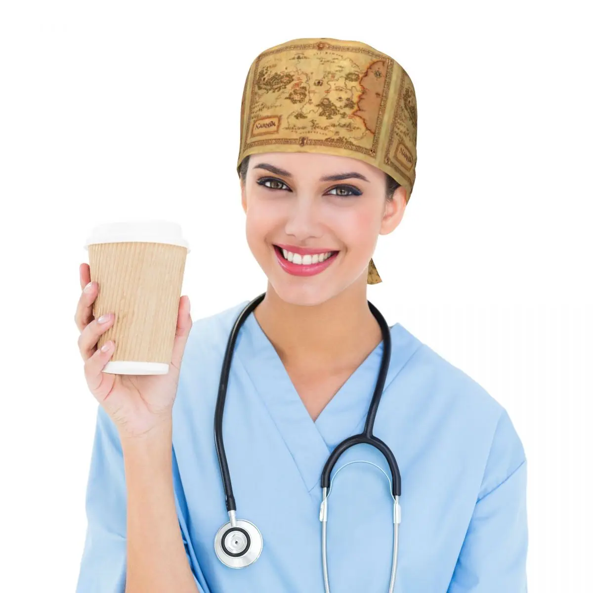 Map Of Narnia Scrub Hat Doctor Working Surgical Cap Men Women Adjustable Nursing Caps for Dentist