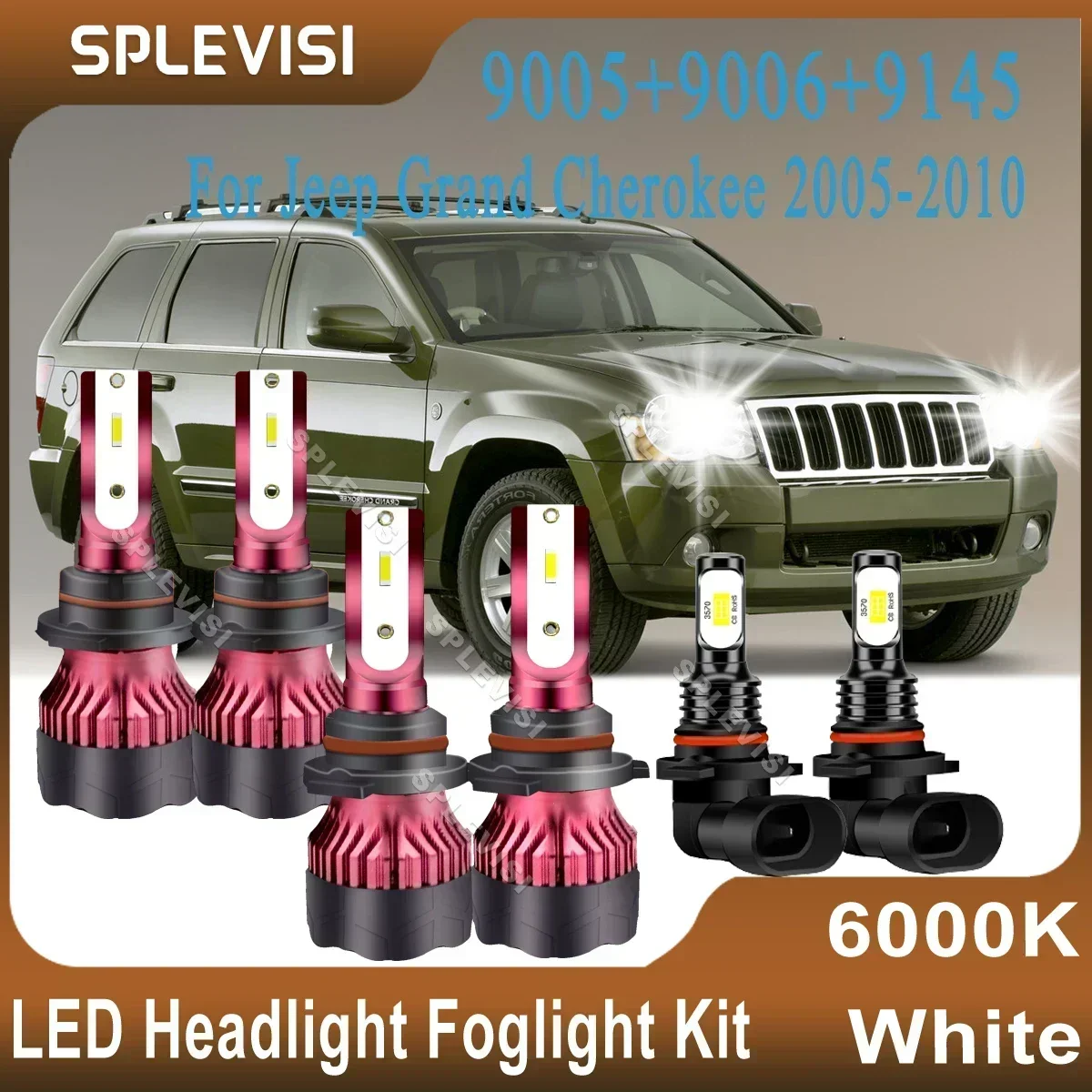 

LED Headlight Bulbs Foglight Kit Upgrade Bright White 6000K For Jeep Grand Cherokee 2005 2006 2007 2008 2009 2010 9-36V 470W