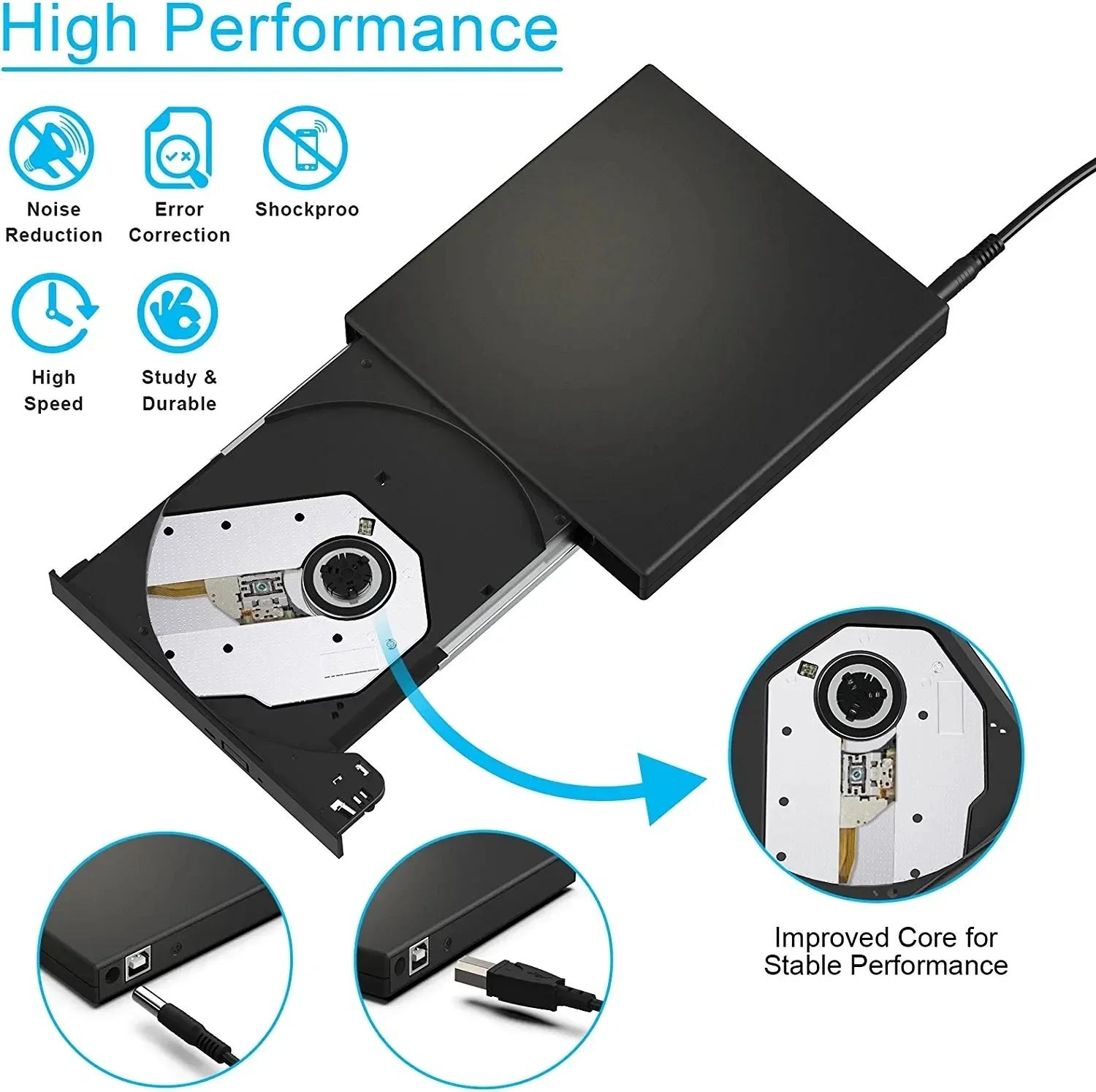 Zewnętrzny napęd optyczny Slim USB 2.0 DVD Combo Odtwarzacz DVD ROM Nagrywarka CD-RW Plug and Play do Macbooka Laptopa Komputera Stacjonarnego