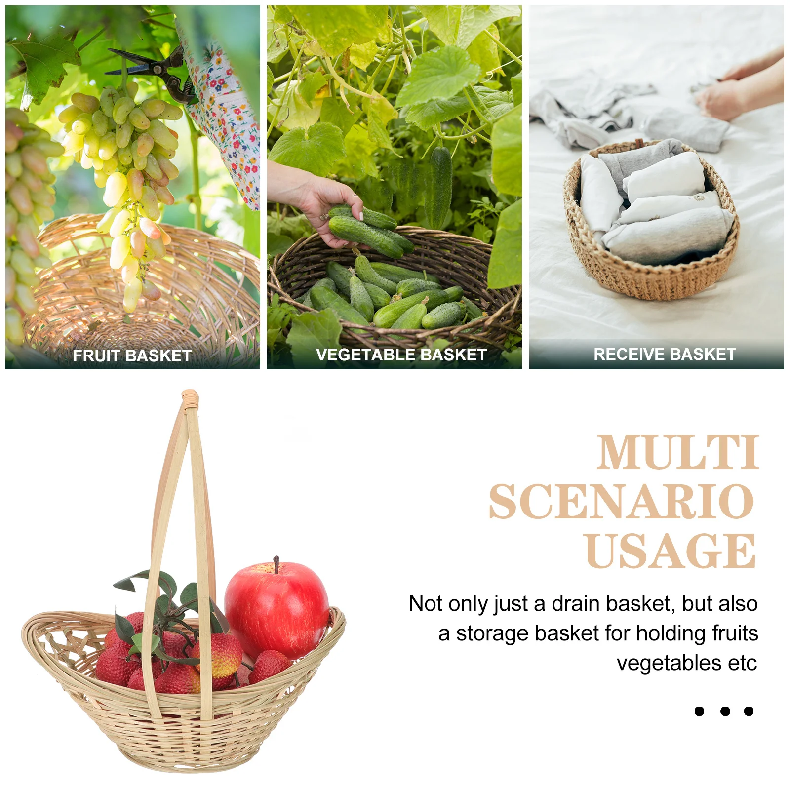 

Premium Bamboo Woven Portable Fruit Basket For Picnic Outdoor Wedding Gift Storage Handheld Flower Food Holder