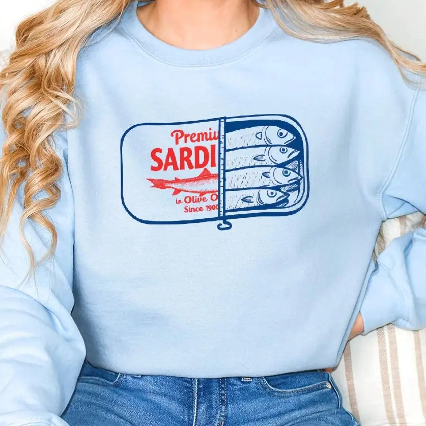 

Sardines Can Pattern Retro Vintage Sweatshirt Graphic Hoodies Y2K Casual Daily Wear Unisex Versatile Stylish Pullover Colorful