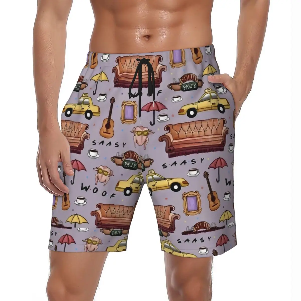 

Мужские шорты для доски, повседневные плавки с героями мультфильмов «Друзья комедия», американская телевизионная быстросохнущая спортивная одежда, пляжные шорты больших размеров