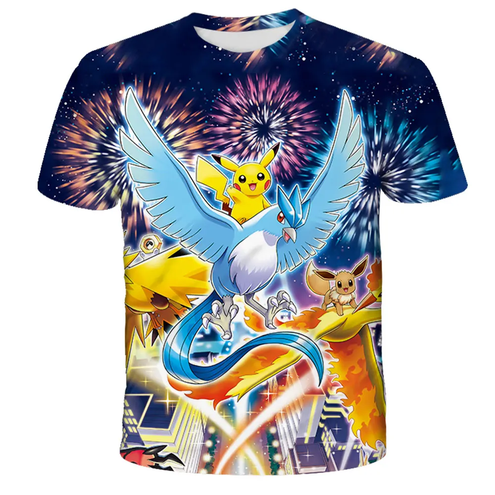 T-shirt à manches courtes Pokémon pour enfants, dessin animé Pikachu, impression de dessin animé, t-shirt pour enfants, vêtements d'été pour bébés garçons et filles