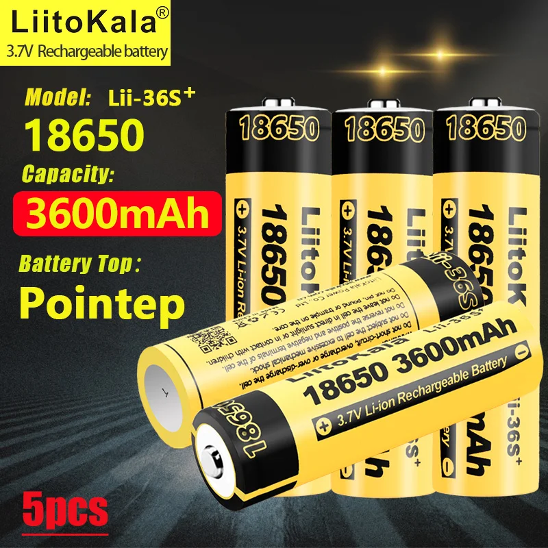 5PCS LiitoKala Lii-36S-JT 18650 3.7V 10A Li-ion 3600mAh Lithium Battery For High Drain Devices.For Flashlight