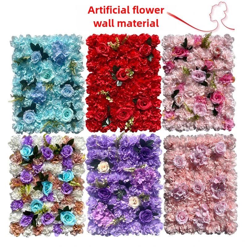

Artificial rose flower wall fake hydrangea flower arrangement wedding photography silk cloth decoration background wall