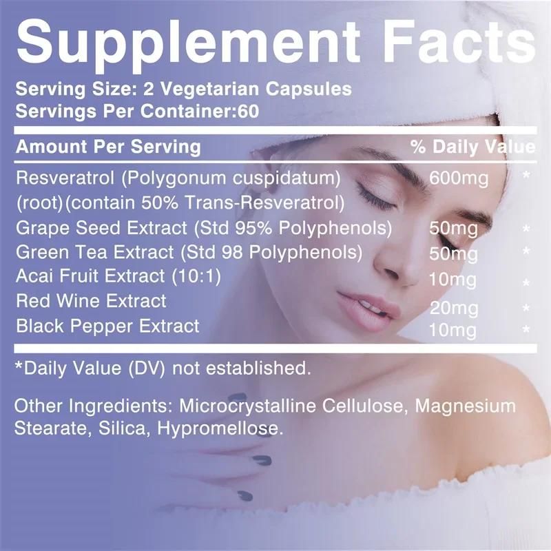 Resveratrol Capsules - Antioxidant, Boosts Energy and Focus, Support Heart, Joint and Brain Function Health, Boosts Immunity