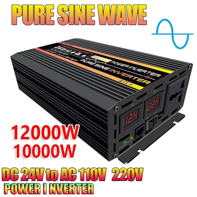 

Pure Sine Wave Inverter DC 24V 48V To AC 110V 220V 10000W 12000W 60Hz Voltage Transformer Solar Power Converter Car Inverter