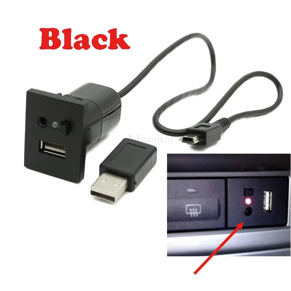 1PC Black Car Interior USB AUX Jack Input Adapter Black Mini Cable Interface Switch Part Fit For Ford Focus 2 MK2 2009-2011