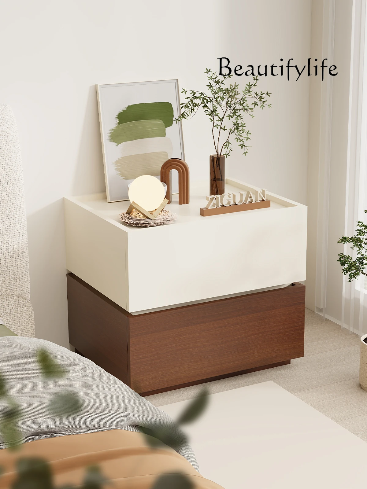 American Style Simple Retro Bedroom Bedside Storage Rack Antique Style Storage Sofa Edge Low Cabinet