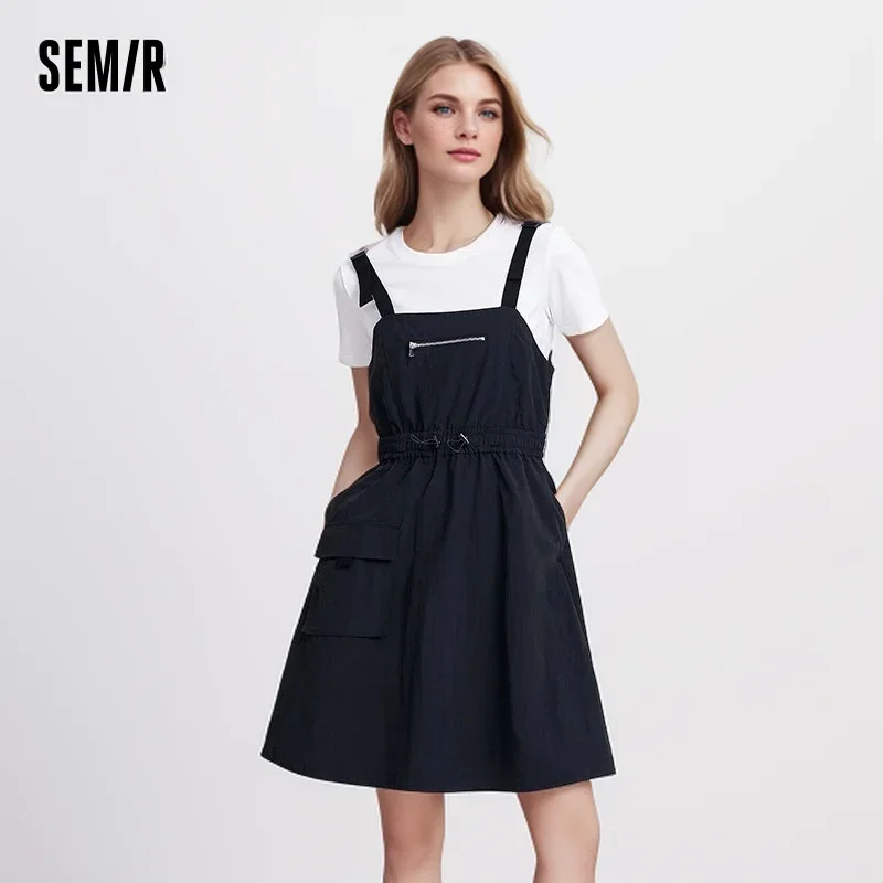 Semir Jumpsuit For Women Workwear-Style Suspender Skirt With Solid Color T-Shirt New In 2024 Summer Two-Piece Set