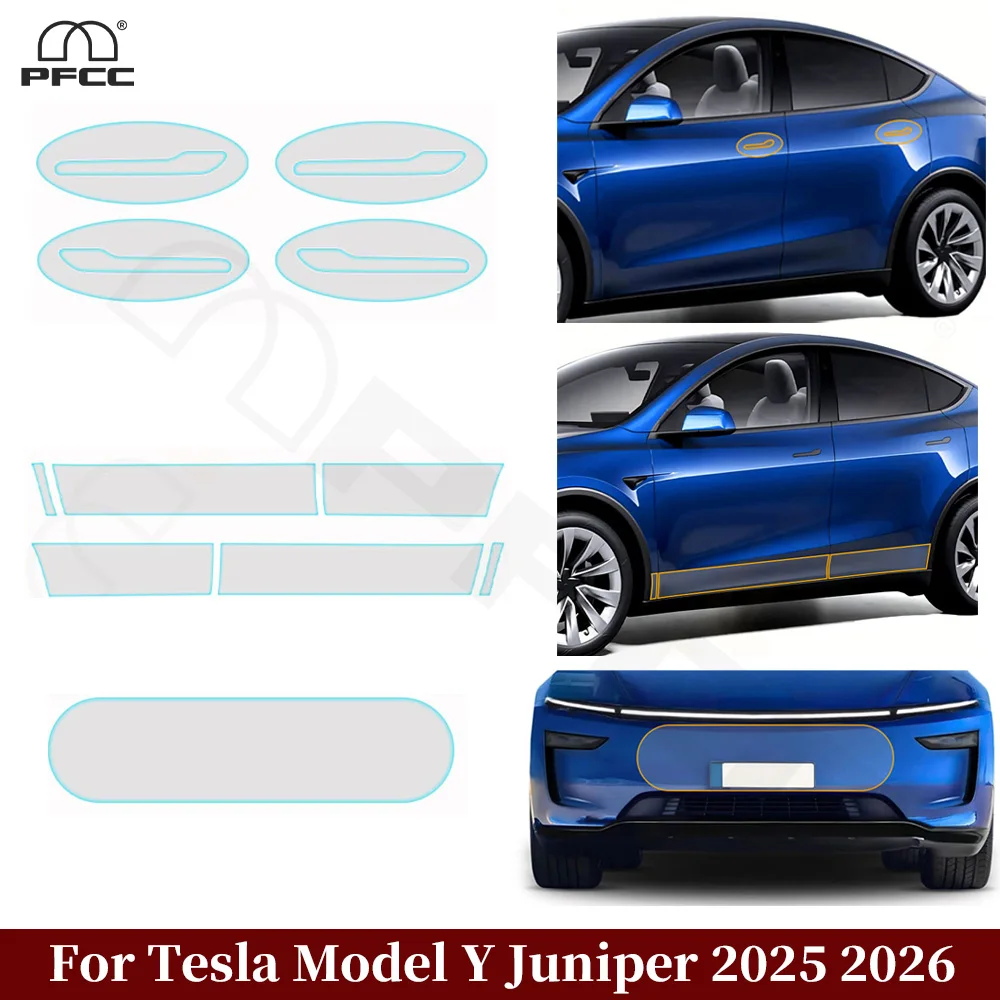 

Для Tesla Model Y Juniper 2025 2026 Защитная пленка для краски из ТПУ, дверные ручки, передний бампер, дверь, удлиненный комплект прозрачных наклеек из полипропилена
