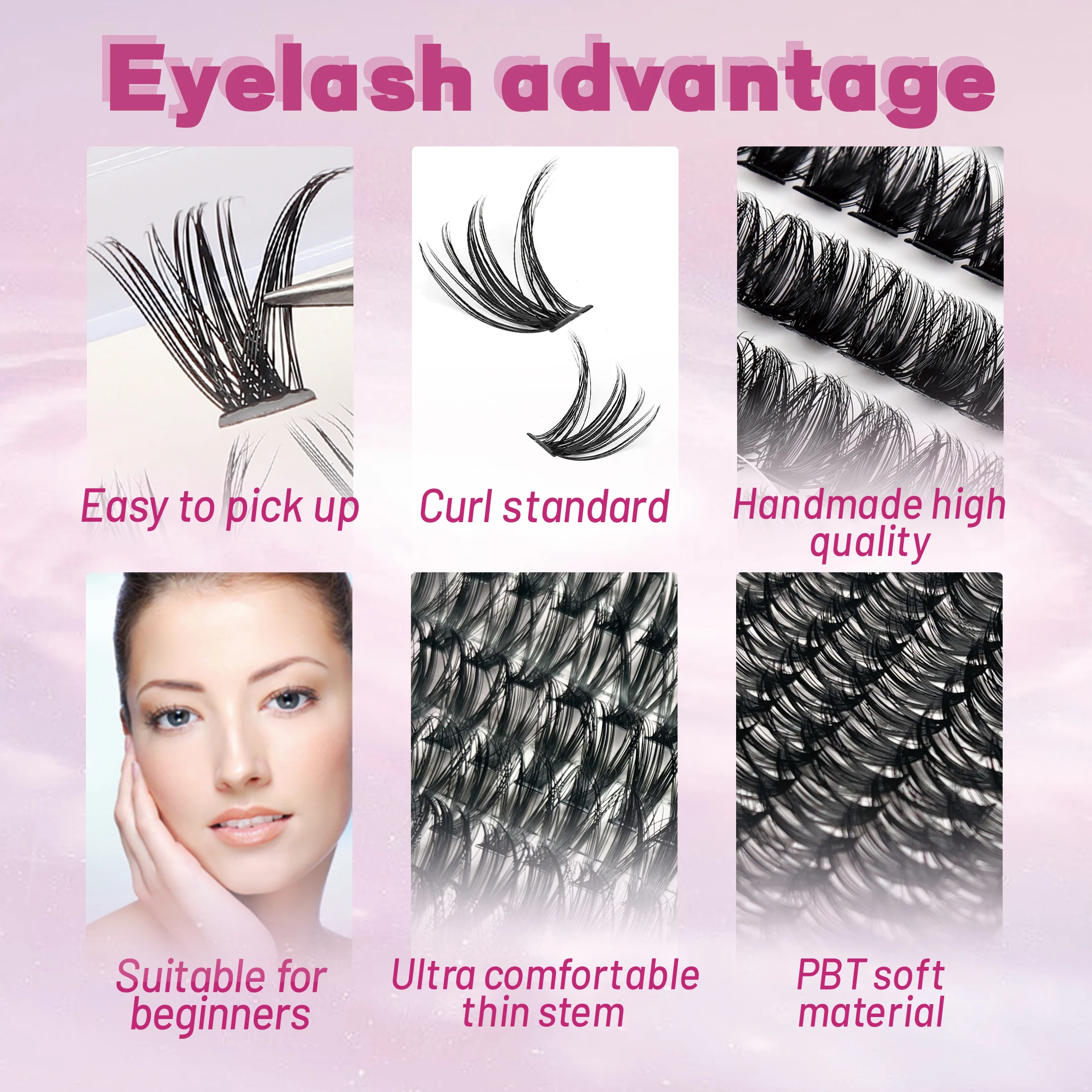 Set di ciglia a grappolo da 360 pezzi 30D/40D Curl con colla fai da te lunghezza mista 8-16mm ciglia morbide e fini riutilizzabili