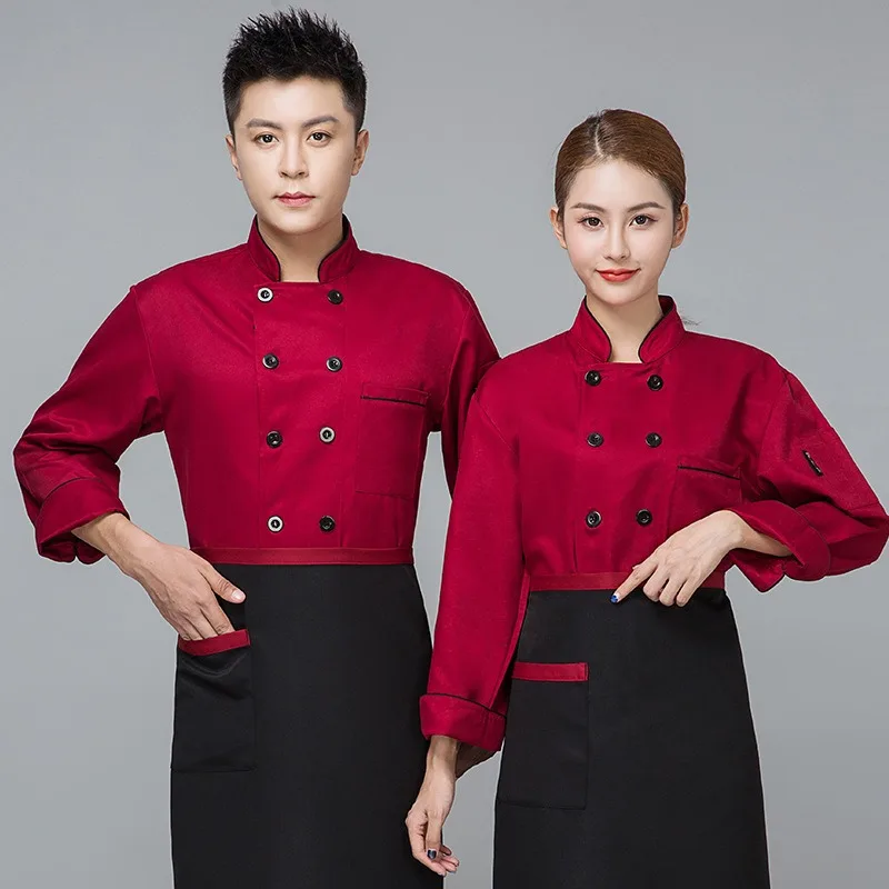 

Chef's Work Uniform Men's Short Sleeved Summer Breathable Solid Color Catering Restaurant Cafeteria Uniform Long Sleeved