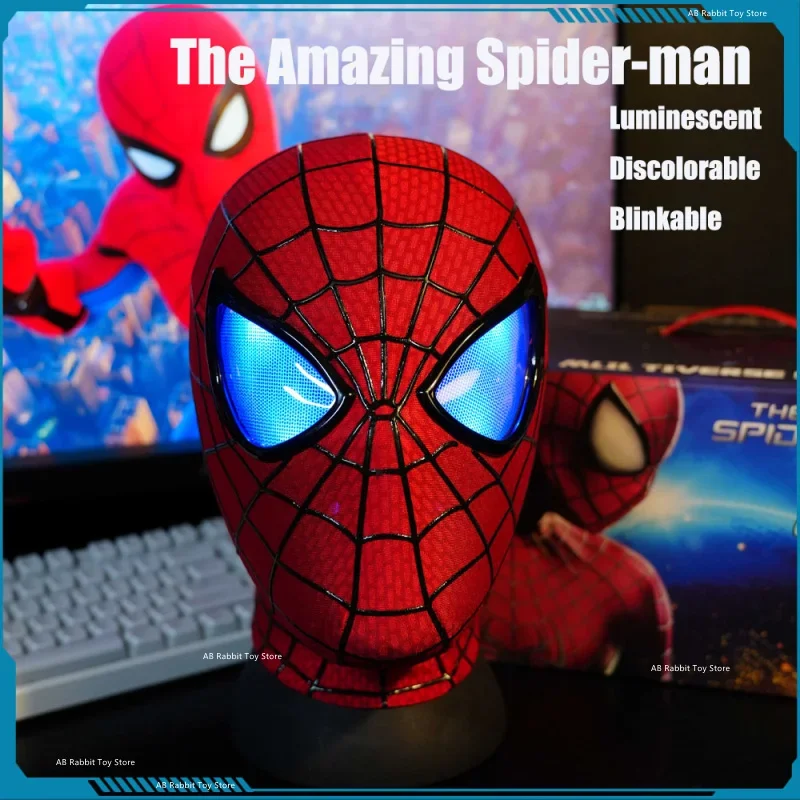 Amazing Spider-Man Headgear Movable Mask Helmet Electric Ring Control Eye Luminous Cosplay Collection Model Toy Kid Gift