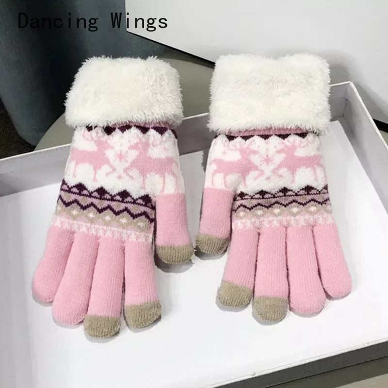 Winter Women Knitted Gloves Touch Screen Female Gloves Knitted Thicken Warm Full Finger Soft Stretch Knit Mittens Ladies Guantes