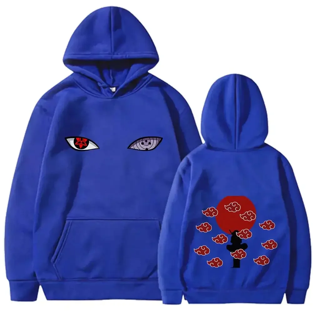 Naruto Hoodie, Unisex-Kapuzenpullover mit Kordelzug, Akatsuki, roter Wolkenmuster, Itachi, Anime-Design auf Vorder- und Rückseite, lässiger Pullover mit langen Ärmeln. – Detail 9