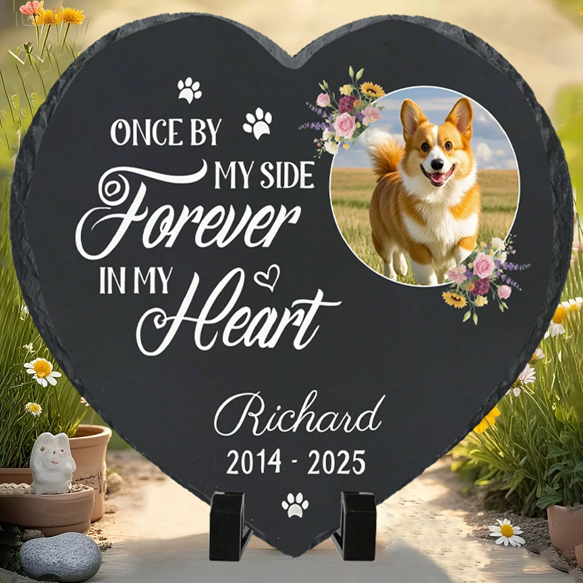 

Personalized Pet Memorial Stone With Photo,Custom Dog Grave Marker,Outdoor Garden Decor Rainbow Bridge Loss of Pet Sympathy Gift