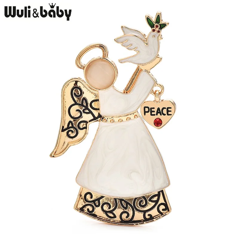 Wuli&baby Release Dove Angel Brooches For Women 2-color Enamel Peaceful Bird And Love God Figure Party Brooch Pins Gifts