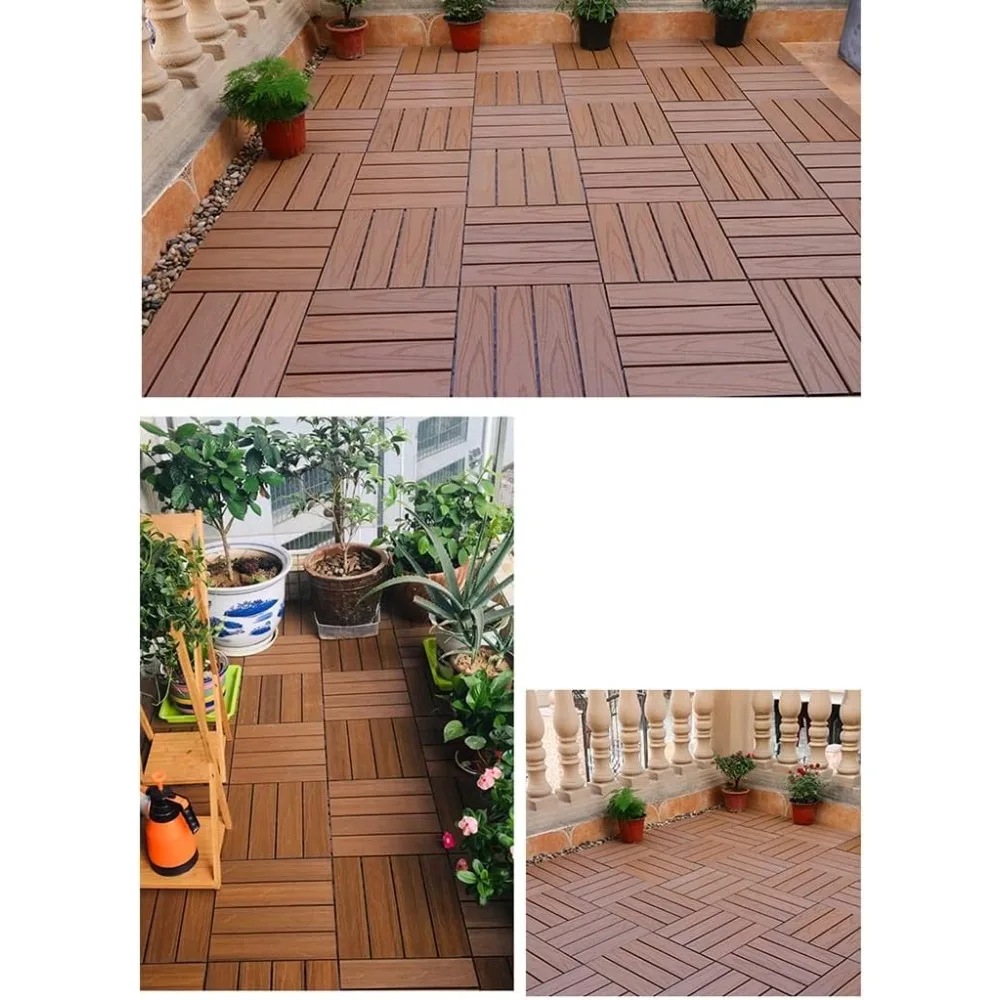 11 pcs Wooden Decking Tiles Waterproof Wood Click Deck Board Raised Hardwood Flooring for Patio Balcony Garden 30 X 30 cm