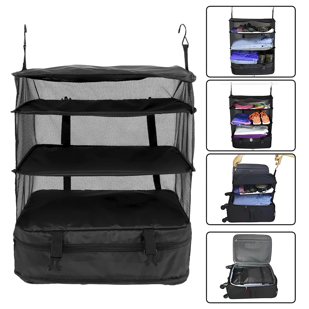 3-Layer Foldable Hanging Travel Organizer – Multi-Functional Storage Bag for Clothes & Toiletries