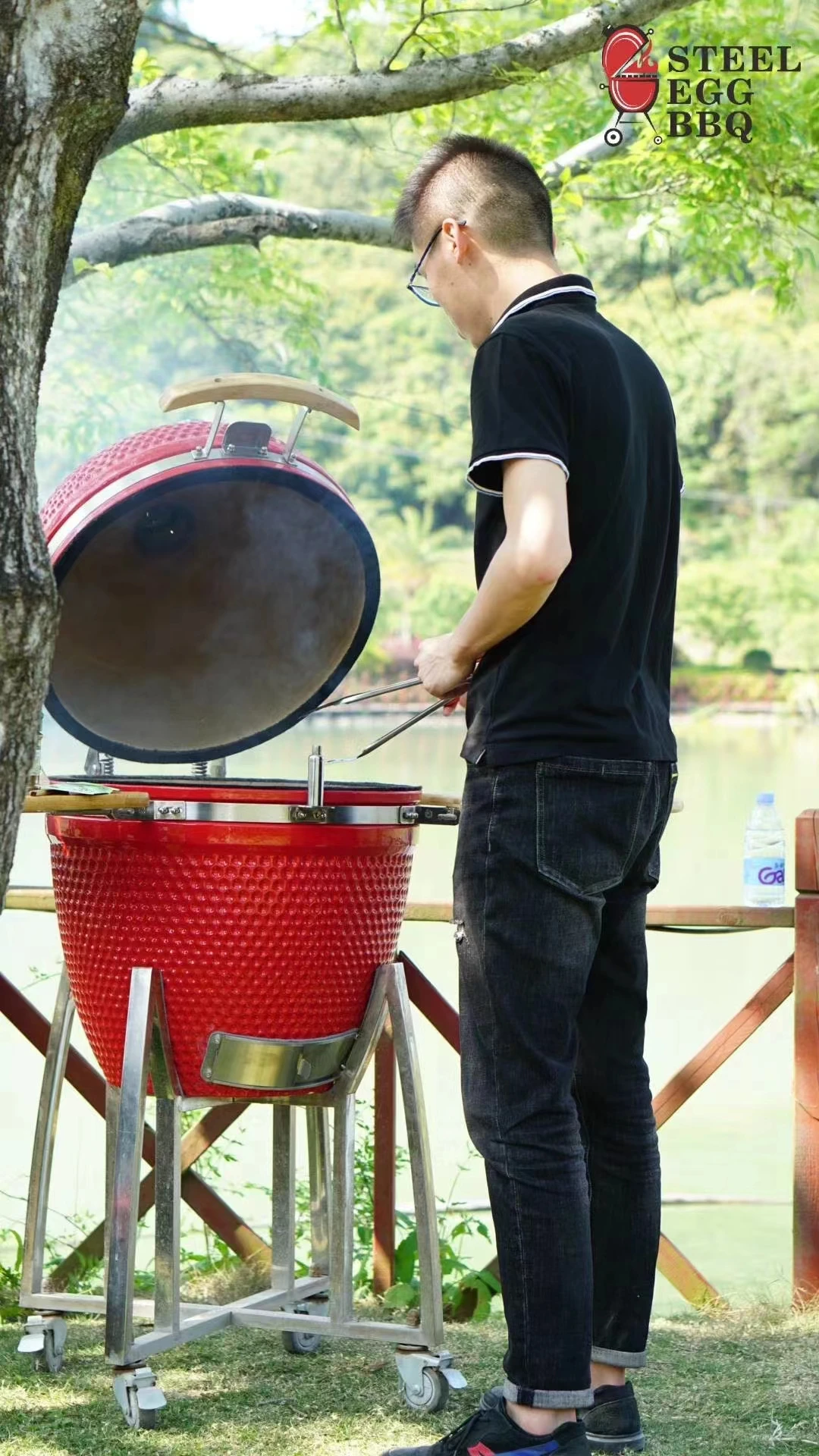 Parrilla de barbacoa de cerámica extra grande de 23,5 pulgadas, ahumadora, parrilla de carbón, barbacoa XL, parrilla Kamado grande