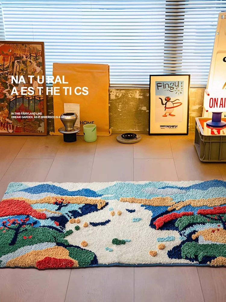 Modern Art Bedroom Carpet Soft Colorful Bedside Mat Flocking Girl Cloakroom Anti-skid Mat Decor Thick Fluffy Window Balcony Mat